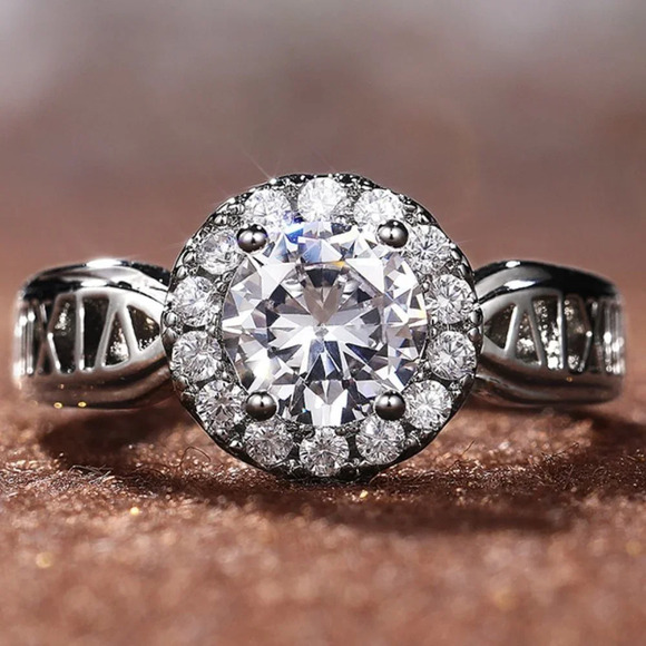 😍14K WHITE GOLD DAINTY DIAMOND FASHION ANILLOS HOLLOW BAND RING, L125 - Picture 1 of 10